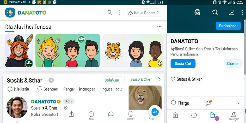 Screenshot utama aplikasi DANATOTO menampilkan koleksi stiker menarik.