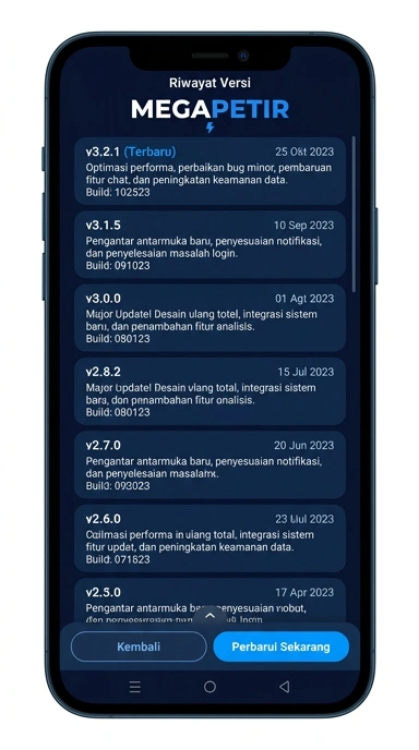 Tampilan riwayat versi megapetir